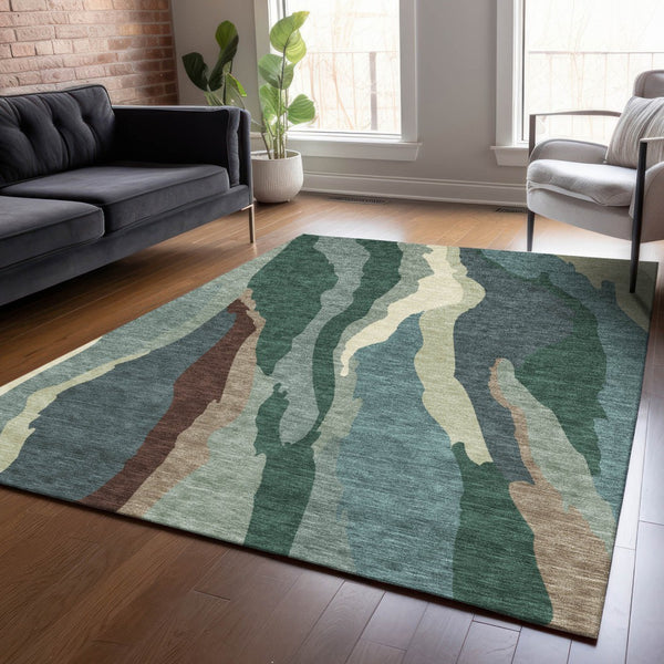 Homeroots 3' Beige Brown And Gray Abstract Washable Area Rug - Perfect For Indoor And Outdoor Spaces 9' X 12' Polyester 601006