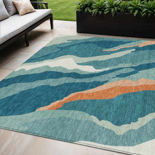 Homeroots 3' Beige Brown And Gray Abstract Washable Area Rug - Perfect For Indoor And Outdoor Spaces 5' X 8' Polyester 601009