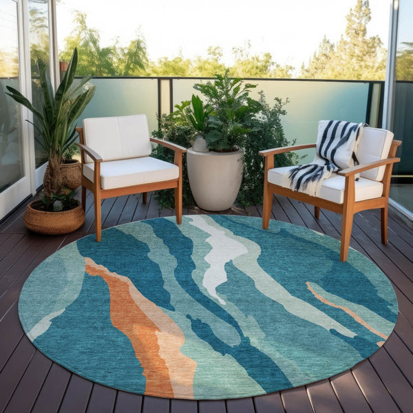 Homeroots 3' Beige Brown And Gray Abstract Washable Area Rug - Perfect For Indoor And Outdoor Spaces 8' Round Polyester 601010