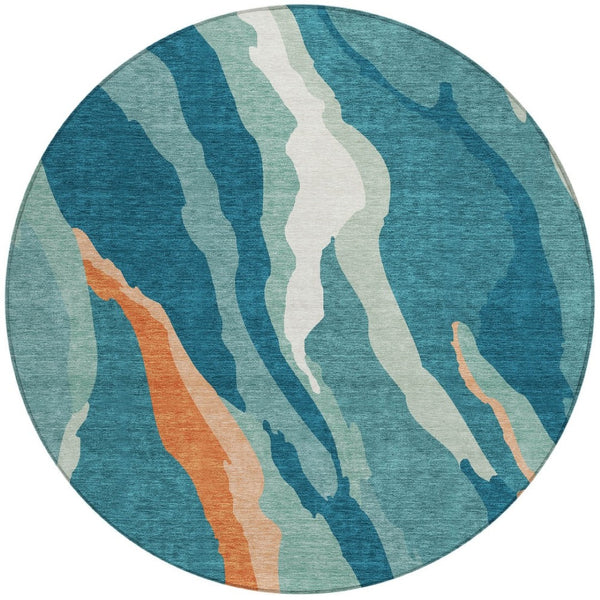 Homeroots 3' Beige Brown And Gray Abstract Washable Area Rug - Perfect For Indoor And Outdoor Spaces 8' Round Polyester 601010