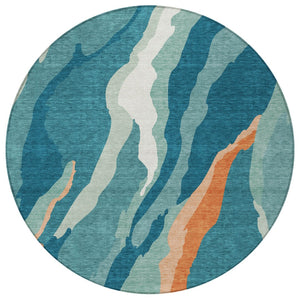 Homeroots 3' Beige Brown And Gray Abstract Washable Area Rug - Perfect For Indoor And Outdoor Spaces 8' Round Polyester 601010