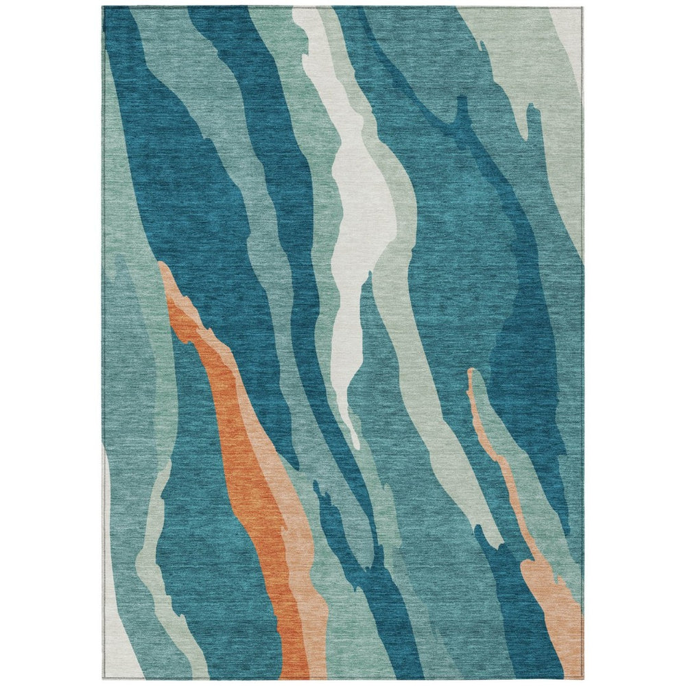 HomeRoots 9' X 12' Teal Blue Copper Ivory Abstract Area Rug - Washable, Stylish, Durable for Indoor & Outdoor Spaces 601012