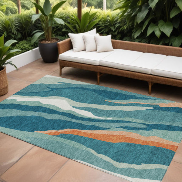 Homeroots 3' Beige Brown And Gray Abstract Washable Area Rug - Perfect For Indoor And Outdoor Spaces 10' X 14' Polyester 601013