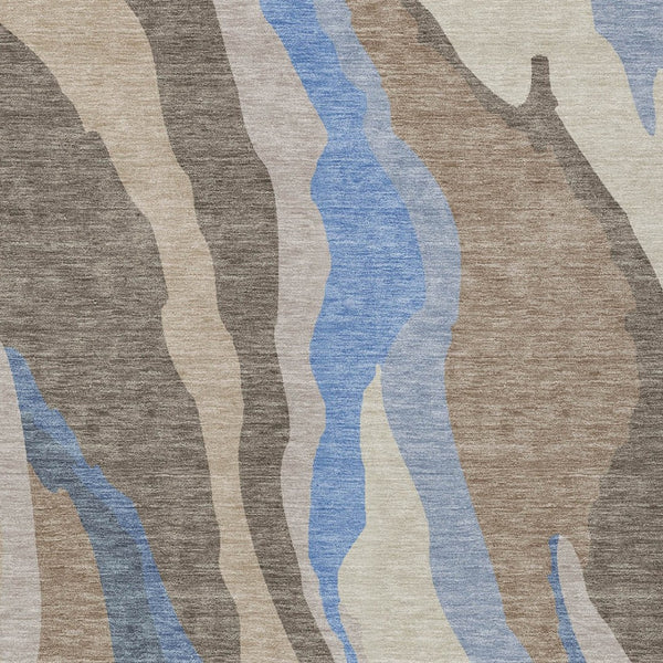 Homeroots 3' Beige Brown And Gray Abstract Washable Area Rug - Perfect For Indoor And Outdoor Spaces 3' X 5' Polyester 601014