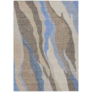 HomeRoots 5' Stylish Taupe Tan and Blue Abstract Washable Area Rug for Indoor/Outdoor Spaces - Easy Care! 5' X 8' 601015