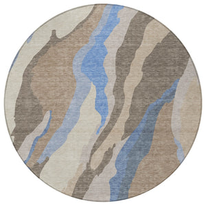 Homeroots 3' Beige Brown And Gray Abstract Washable Area Rug - Perfect For Indoor And Outdoor Spaces 8' Round Polyester 601016