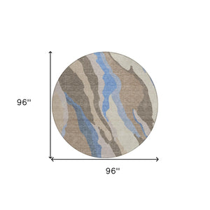 Homeroots 3' Beige Brown And Gray Abstract Washable Area Rug - Perfect For Indoor And Outdoor Spaces 8' Round Polyester 601016