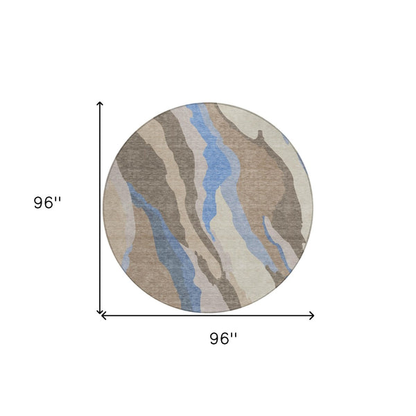 Homeroots 3' Beige Brown And Gray Abstract Washable Area Rug - Perfect For Indoor And Outdoor Spaces 8' Round Polyester 601016