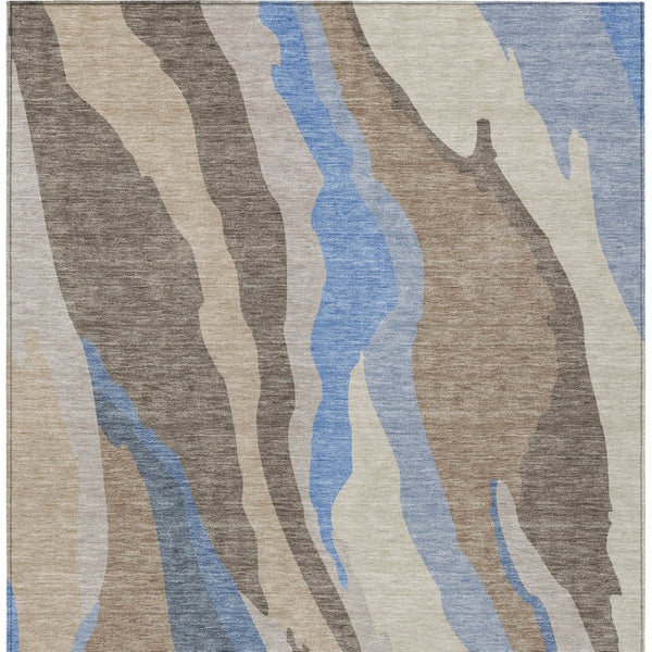 Homeroots 3' Beige Brown And Gray Abstract Washable Area Rug - Perfect For Indoor And Outdoor Spaces 8' X 10' Polyester 601017