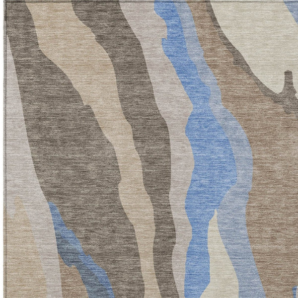 Homeroots 3' Beige Brown And Gray Abstract Washable Area Rug - Perfect For Indoor And Outdoor Spaces 8' X 10' Polyester 601017