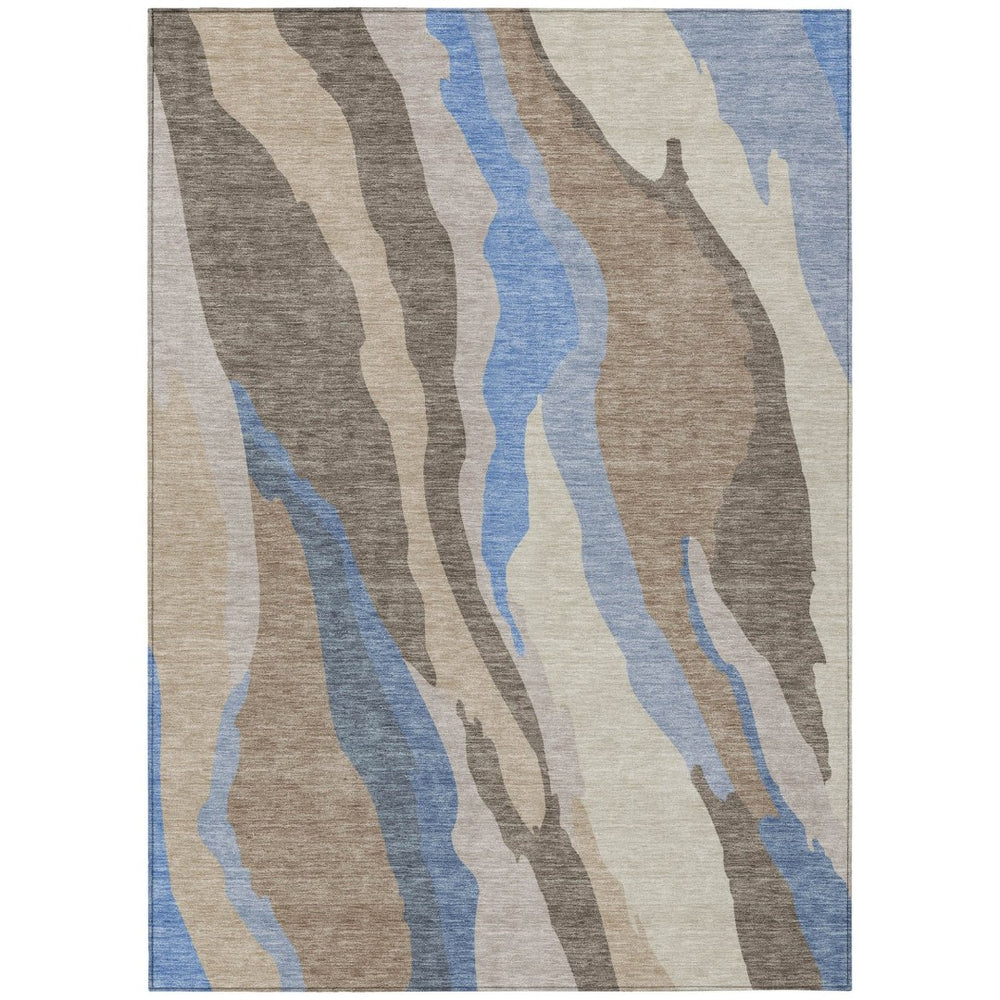 HomeRoots 5' Stylish Taupe Tan and Blue Abstract Washable Area Rug for Indoor/Outdoor Spaces - Easy Care! 10' X 14' 601019