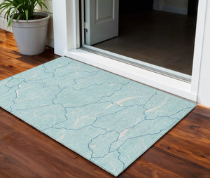 Homeroots 3' Aqua And Ivory Abstract Washable Indoor-outdoor Area Rug For Stylish Living Spaces & Patios 3' X 5' Polyester 601020