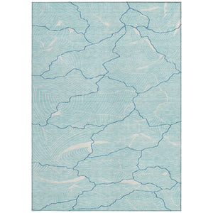 Homeroots 3' Aqua And Ivory Abstract Washable Indoor-outdoor Area Rug For Stylish Living Spaces & Patios 5' X 8' Polyester 601021