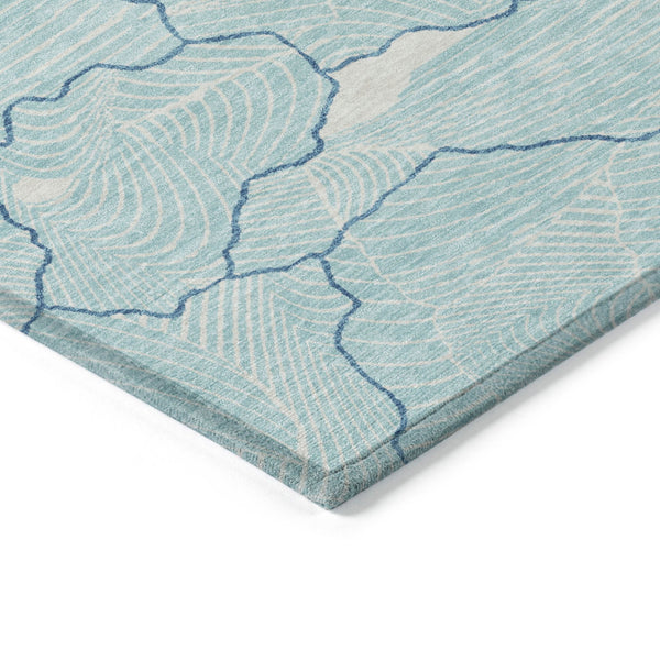 Homeroots 3' Aqua And Ivory Abstract Washable Indoor-outdoor Area Rug For Stylish Living Spaces & Patios 5' X 8' Polyester 601021