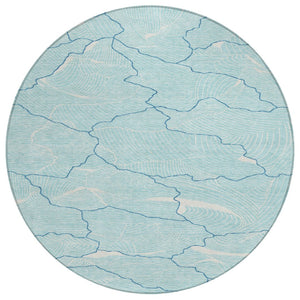HomeRoots 5' Aqua and Ivory Abstract Area Rug - Stylish, Washable, Durable Design for Indoor & Outdoor Use 8' Round 601022