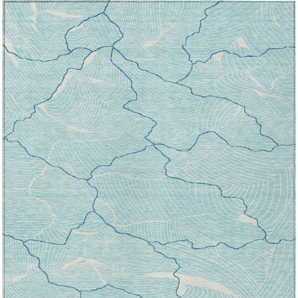 Homeroots 3' Aqua And Ivory Abstract Washable Indoor-outdoor Area Rug For Stylish Living Spaces & Patios 8' X 10' Polyester 601023