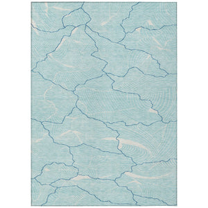 HomeRoots 5' Aqua and Ivory Abstract Area Rug - Stylish, Washable, Durable Design for Indoor & Outdoor Use 8' X 10' 601023