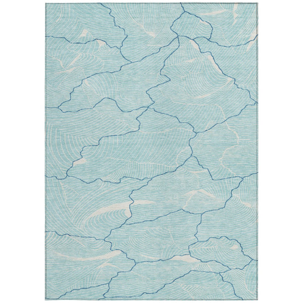Homeroots 3' Aqua And Ivory Abstract Washable Indoor-outdoor Area Rug For Stylish Living Spaces & Patios 9' X 12' Polyester 601024