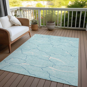Homeroots 3' Aqua And Ivory Abstract Washable Indoor-outdoor Area Rug For Stylish Living Spaces & Patios 9' X 12' Polyester 601024