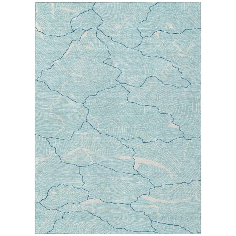 HomeRoots 9' X 12' Aqua & Ivory Abstract Area Rug - Durable, Washable, Modern Design for Indoor & Outdoor Use 601024