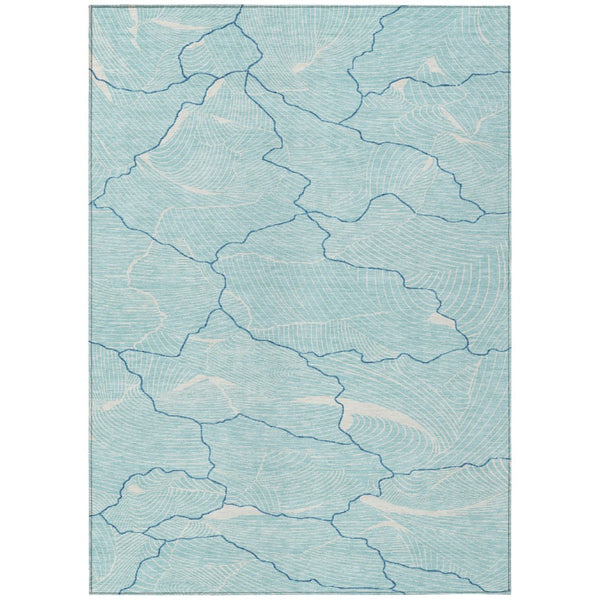 HomeRoots 5' Aqua and Ivory Abstract Area Rug - Stylish, Washable, Durable Design for Indoor & Outdoor Use 10' X 14' 601025