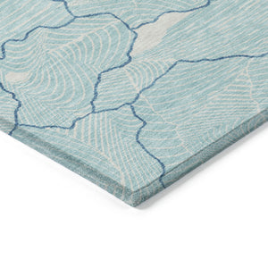 Homeroots 3' Aqua And Ivory Abstract Washable Indoor-outdoor Area Rug For Stylish Living Spaces & Patios 10' X 14' Polyester 601025