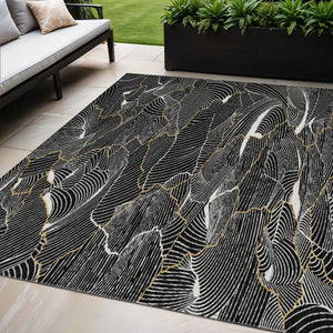 Homeroots 3' Aqua And Ivory Abstract Washable Indoor-outdoor Area Rug For Stylish Living Spaces & Patios 5' X 8' Polyester 601033