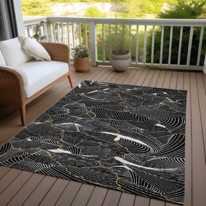 Homeroots 3' Aqua And Ivory Abstract Washable Indoor-outdoor Area Rug For Stylish Living Spaces & Patios 5' X 8' Polyester 601033