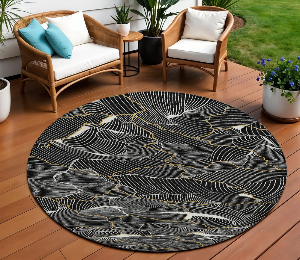 Homeroots 3' Aqua And Ivory Abstract Washable Indoor-outdoor Area Rug For Stylish Living Spaces & Patios 8' Round Polyester 601034