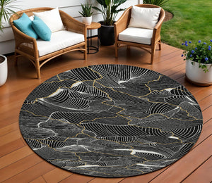 Homeroots 3' Aqua And Ivory Abstract Washable Indoor-outdoor Area Rug For Stylish Living Spaces & Patios 8' Round Polyester 601034