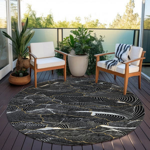 Homeroots 3' Aqua And Ivory Abstract Washable Indoor-outdoor Area Rug For Stylish Living Spaces & Patios 8' Round Polyester 601034