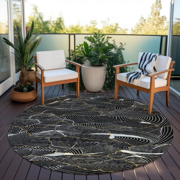 Homeroots 3' Aqua And Ivory Abstract Washable Indoor-outdoor Area Rug For Stylish Living Spaces & Patios 8' Round Polyester 601034