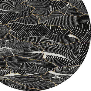 Homeroots 3' Aqua And Ivory Abstract Washable Indoor-outdoor Area Rug For Stylish Living Spaces & Patios 8' Round Polyester 601034