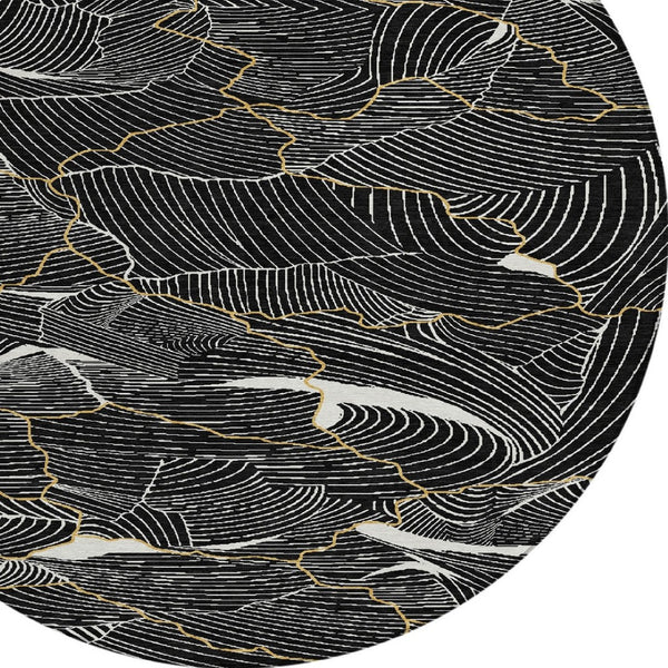 Homeroots 3' Aqua And Ivory Abstract Washable Indoor-outdoor Area Rug For Stylish Living Spaces & Patios 8' Round Polyester 601034