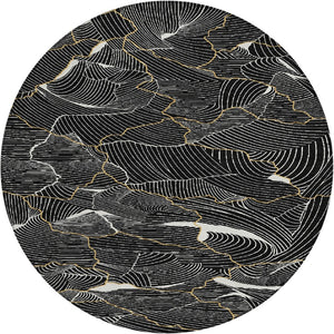 Homeroots 3' Aqua And Ivory Abstract Washable Indoor-outdoor Area Rug For Stylish Living Spaces & Patios 8' Round Polyester 601034