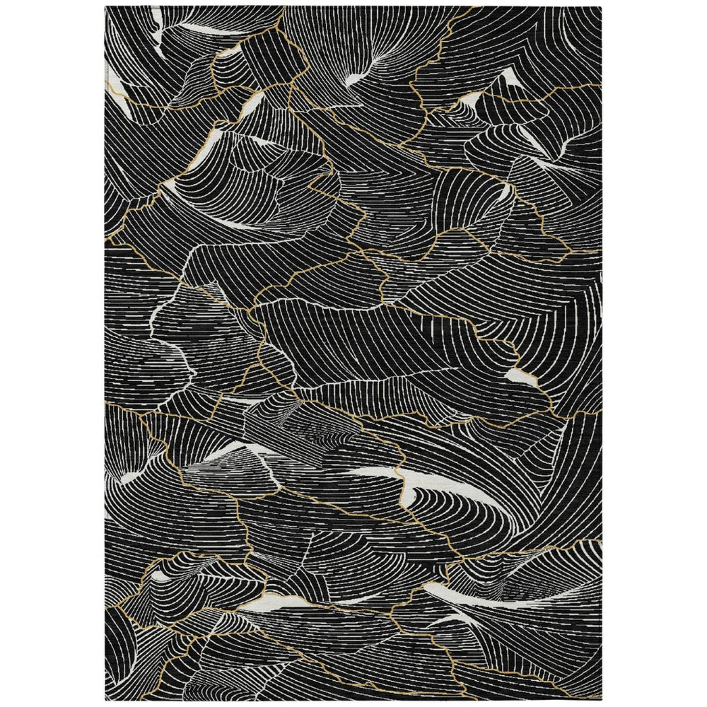 HomeRoots 9' Modern Black Ivory Gold Abstract Washable Area Rug for Indoor & Outdoor Spaces - Easy Care! 601036