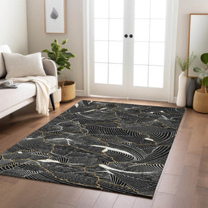 Homeroots 3' Aqua And Ivory Abstract Washable Indoor-outdoor Area Rug For Stylish Living Spaces & Patios 9' X 12' Polyester 601036