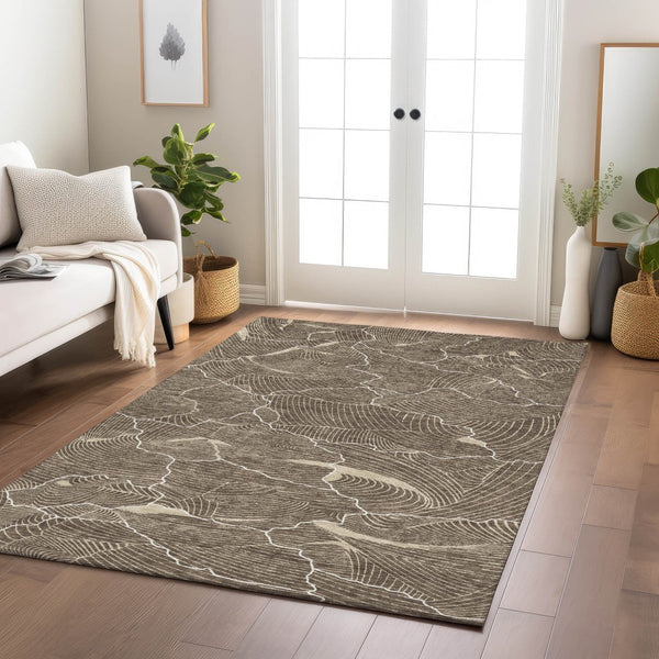 Homeroots 3' Aqua And Ivory Abstract Washable Indoor-outdoor Area Rug For Stylish Living Spaces & Patios 5' X 8' Polyester 601039