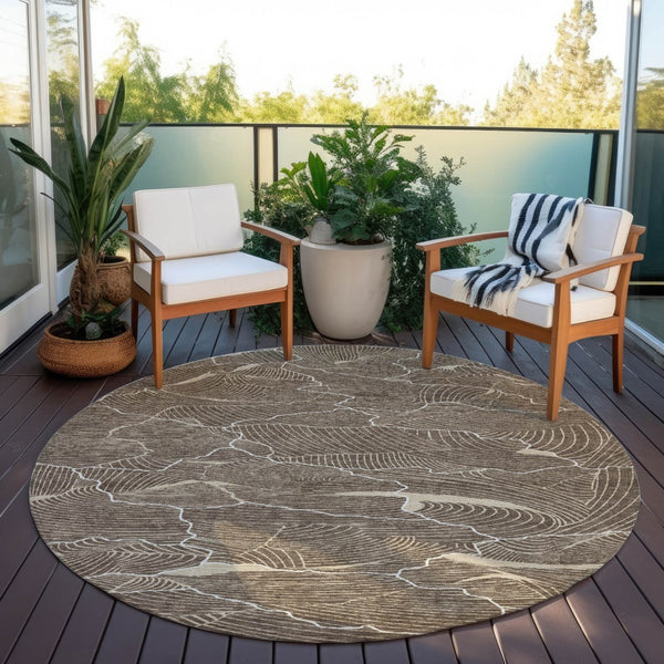 Homeroots 3' Aqua And Ivory Abstract Washable Indoor-outdoor Area Rug For Stylish Living Spaces & Patios 8' Round Polyester 601040