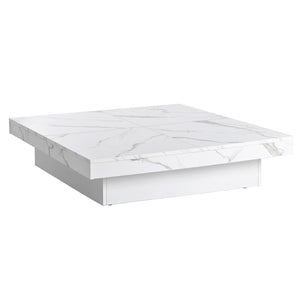 English Elm Square Marble Veneer Coffee Table with Sliding Top Hidden Storage Pedestal Base White N735P388120K
