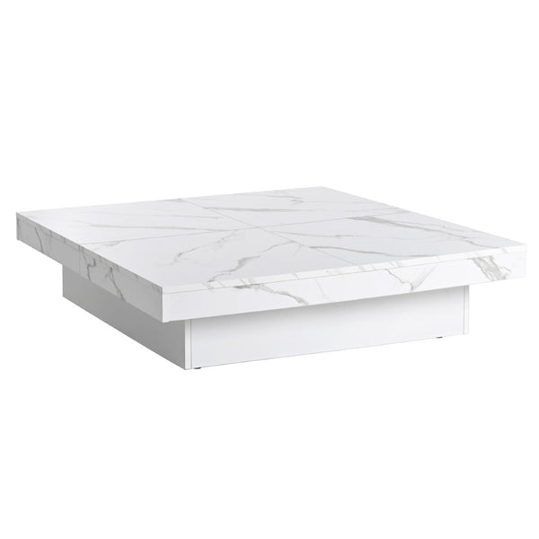 English Elm Square Marble Veneer Coffee Table with Sliding Top Hidden Storage Pedestal Base White N735P388120K