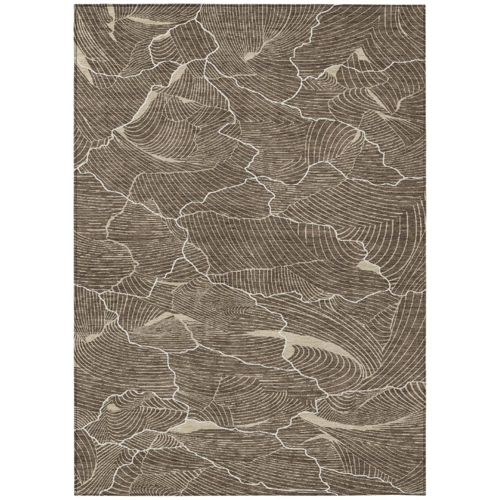 HomeRoots 9' X 12' Brown and Ivory Abstract Area Rug - Washable, Durable, Versatile for Indoor & Outdoor Spaces 601042