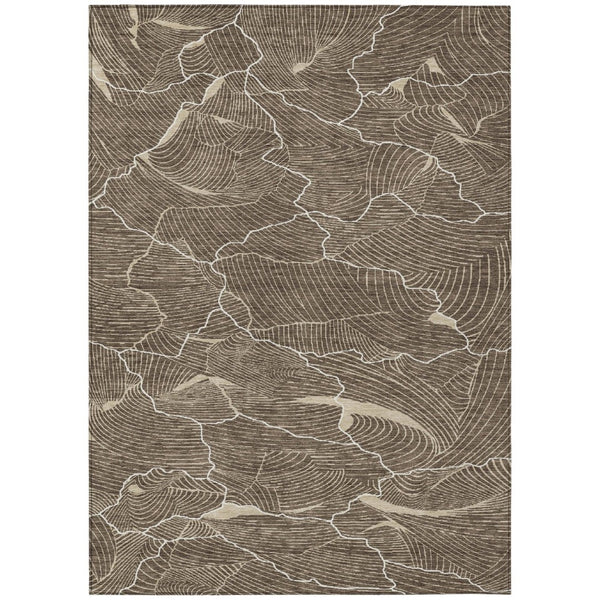 HomeRoots 9' X 12' Brown and Ivory Abstract Area Rug - Washable, Durable, Versatile for Indoor & Outdoor Spaces 601042