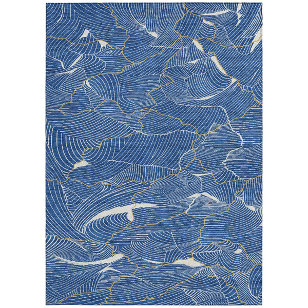 Homeroots 3' Aqua And Ivory Abstract Washable Indoor-outdoor Area Rug For Stylish Living Spaces & Patios 8' X 10' Polyester 601047