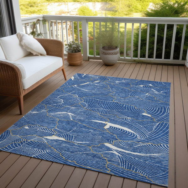 Homeroots 3' Aqua And Ivory Abstract Washable Indoor-outdoor Area Rug For Stylish Living Spaces & Patios 8' X 10' Polyester 601047