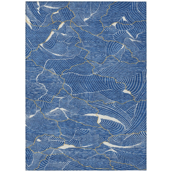 HomeRoots 5' Modern Abstract Area Rug in Blue, Ivory, and Gold – Washable Indoor-Outdoor Style for Any Space 8' X 10' 601047