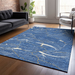 Homeroots 3' Aqua And Ivory Abstract Washable Indoor-outdoor Area Rug For Stylish Living Spaces & Patios 9' X 12' Polyester 601048