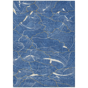 HomeRoots 5' Modern Abstract Area Rug in Blue, Ivory, and Gold – Washable Indoor-Outdoor Style for Any Space 10' X 14' 601049