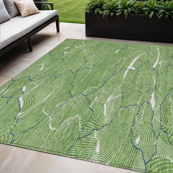 Homeroots 3' Aqua And Ivory Abstract Washable Indoor-outdoor Area Rug For Stylish Living Spaces & Patios 5' X 8' Polyester 601051