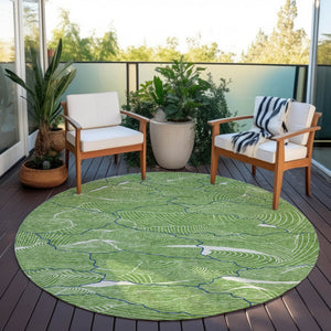 Homeroots 3' Aqua And Ivory Abstract Washable Indoor-outdoor Area Rug For Stylish Living Spaces & Patios 8' Round Polyester 601052